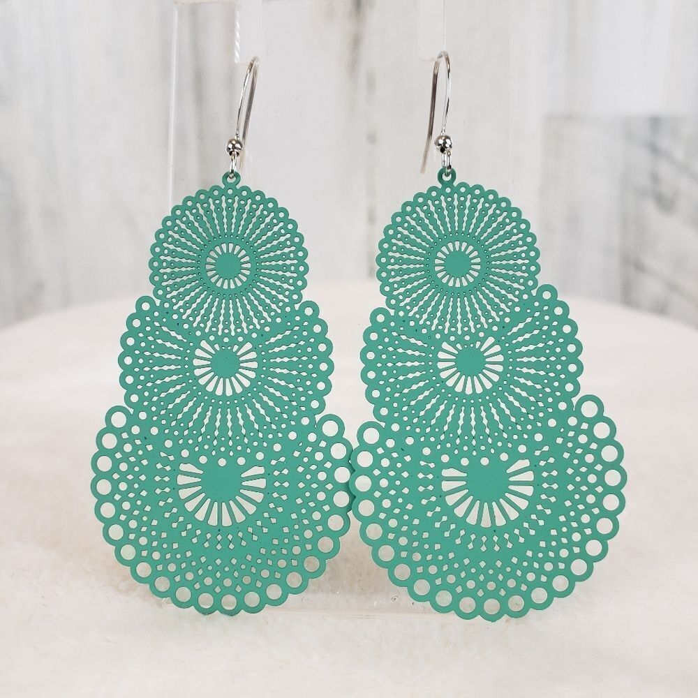 Elegant Teal Cutout Earrings